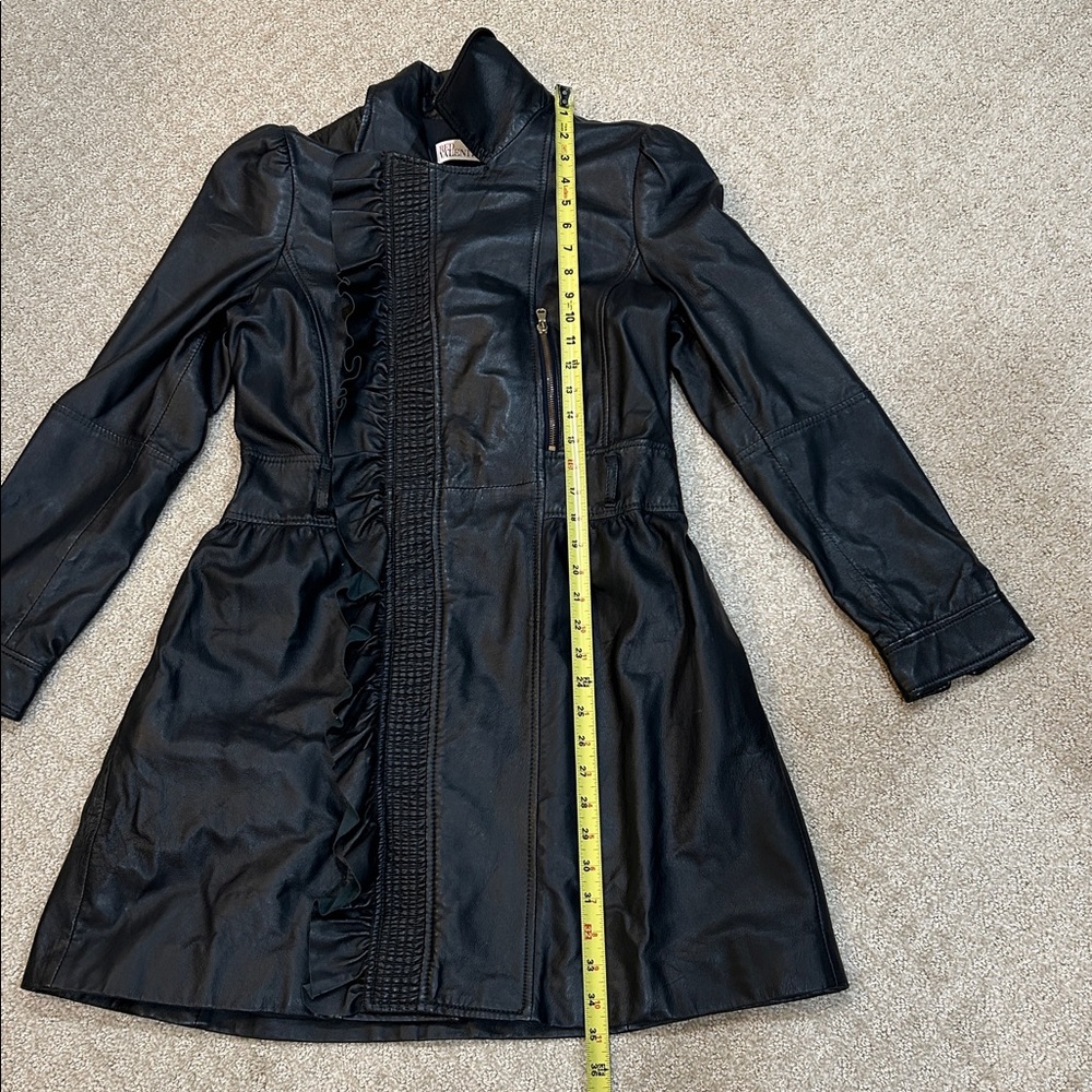 RED Valentino Black Leather Trench Jacket with Ruffle Detail and Belt 44/US 8 - Picture 11 of 14
